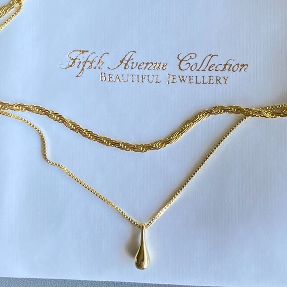 FAC Gold Tone Textured Layered Teardrop Necklace NWT - Picture 3 of 8